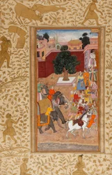 Prozession des Kaisers Akbar im Akbar Namah von Abu-l Fazl